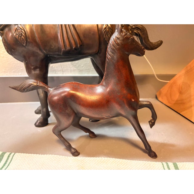 1970s Tang Dynasty Style Brass Horse Sculptures - Matching Pair Set 22” - Unmarked For Sale - Image 9 of 12