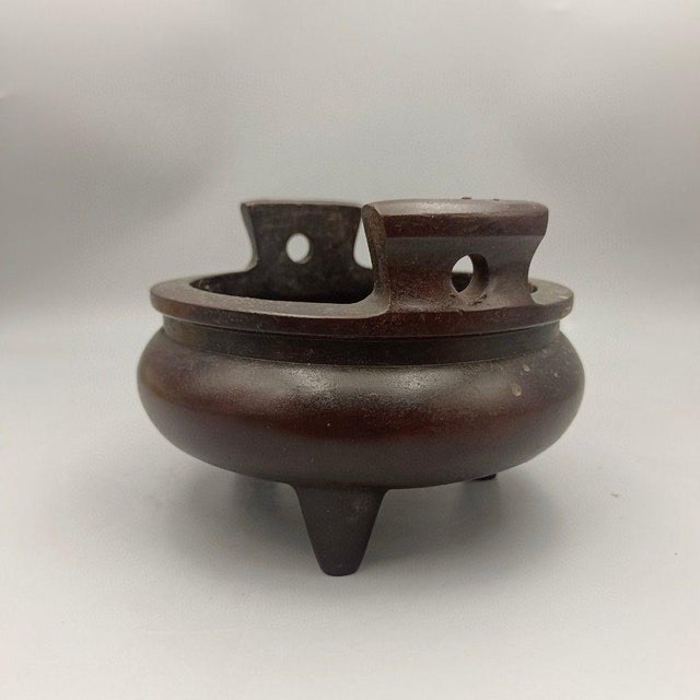Chinese Vintage Heavy Bronze Incense Burner - Three-Legged Censer For Sale - Image 3 of 9