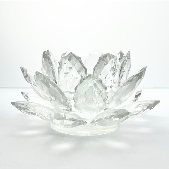 Contemporary Shannon Crystal Godinger Large Faceted Crystal Lotus Pillar Candle Holder For Sale - Image 3 of 6