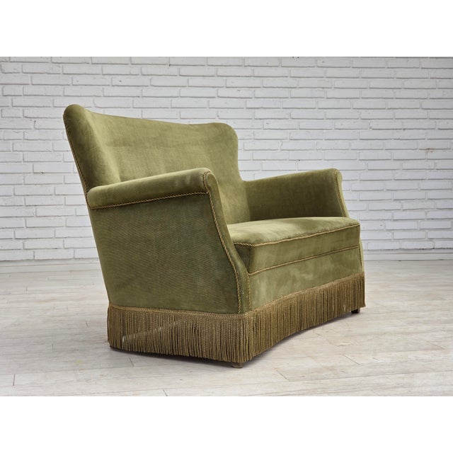 Danish 2-Seater Sofa in Light Green Furniture Velour, 1970s For Sale - Image 6 of 18