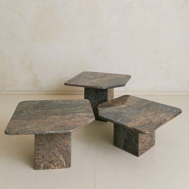 Trio of Italian Gray + Mauve Marble Nesting Tables, 1970s For Sale - Image 9 of 18