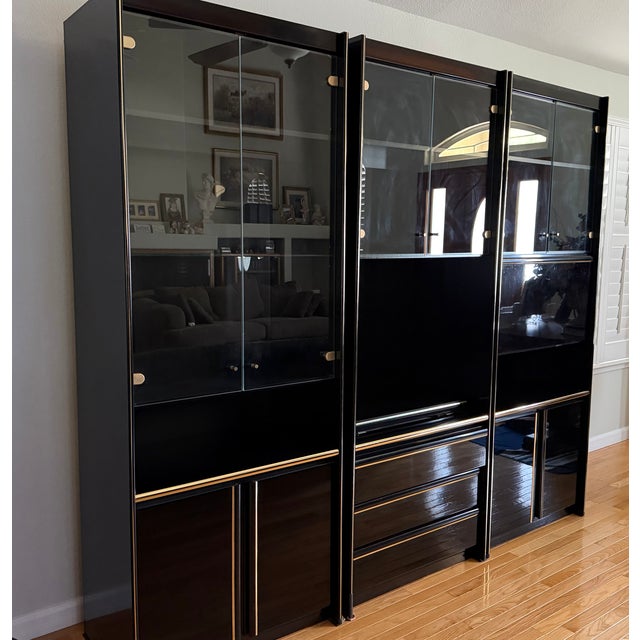 Contemporary Schieder Möbel Montego Collection — 3-Piece German Modernist Black Lacquer Wall Unit, 1980s For Sale - Image 3 of 5