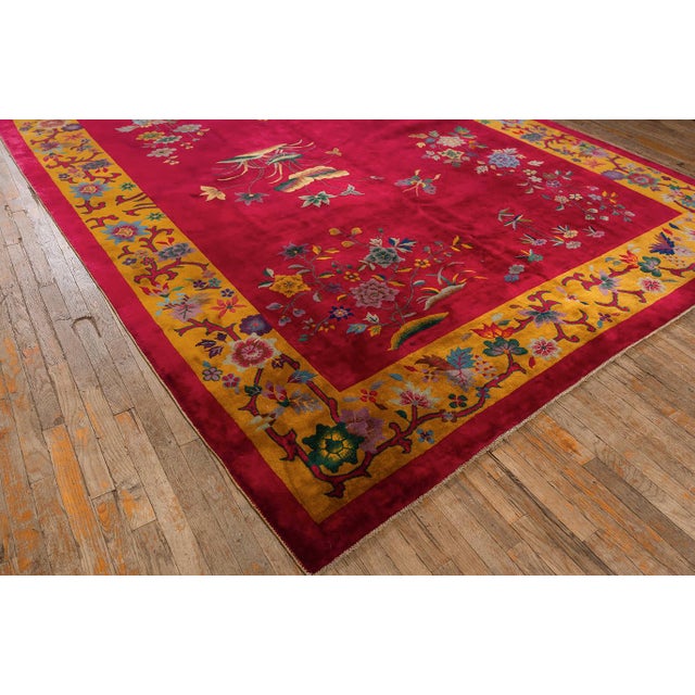 1920s 1920s Room Size Wool Fuschia Chinese Floral Modern Antique Knotted Art Deco Rug For Sale - Image 5 of 10