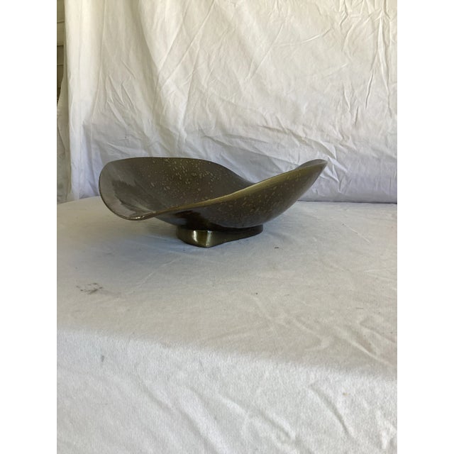 This is a striking mid – century decorative bowl, featuring a rich, dark brown base color with bold gold splatter accents....