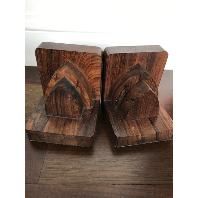 1970s Vintage Mid Century Modern Art Deco Architectural Rosewood Bookends - a Pair For Sale - Image 5 of 9