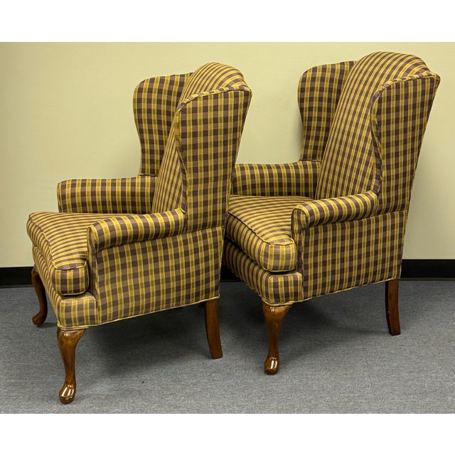 1990s Late 20th Century Upholstered Wingback Chairs - A Pair For Sale - Image 5 of 12