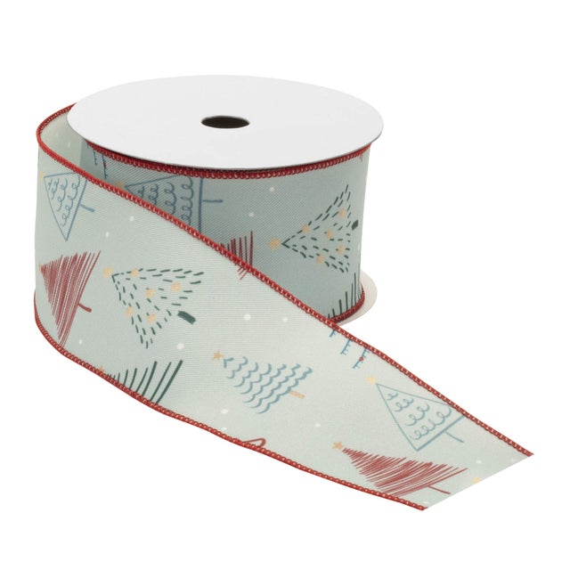 Celebrate the season with this festive Christmas Tree Print Wired Ribbon, featuring bright red, white, and blue tones....