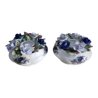 1980s Royal Albert Moonlight Rose Fine Bone China Candle Holders- a Pair For Sale