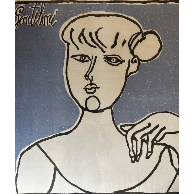 Vintage Framed Abstract Portrait of Woman Lithograph on Fabric by Franco Gentilini (1909-1981) For Sale In Philadelphia - Image 6 of 8