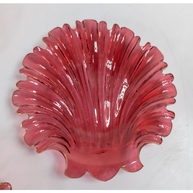 19th Century 19th Century Group of Four Ruby Cranberry Red Shell Form Nut Dishes For Sale - Image 5 of 14