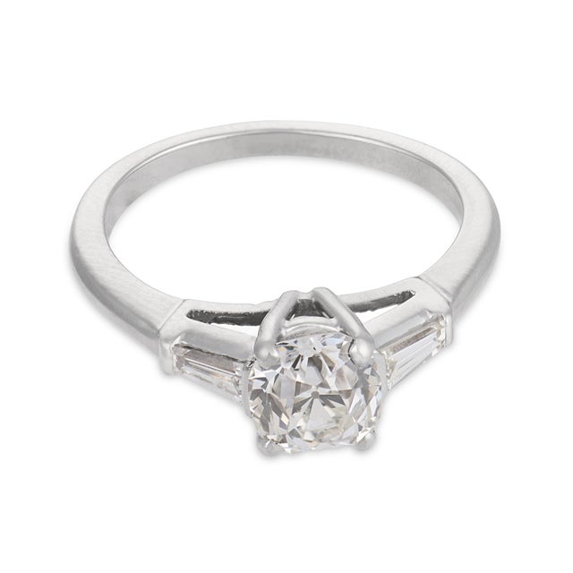 Contemporary Mid Century Gia 1.11 Carat Old Mine Cut Diamond Platinum Engagement Ring, Size 5.25 For Sale - Image 3 of 8