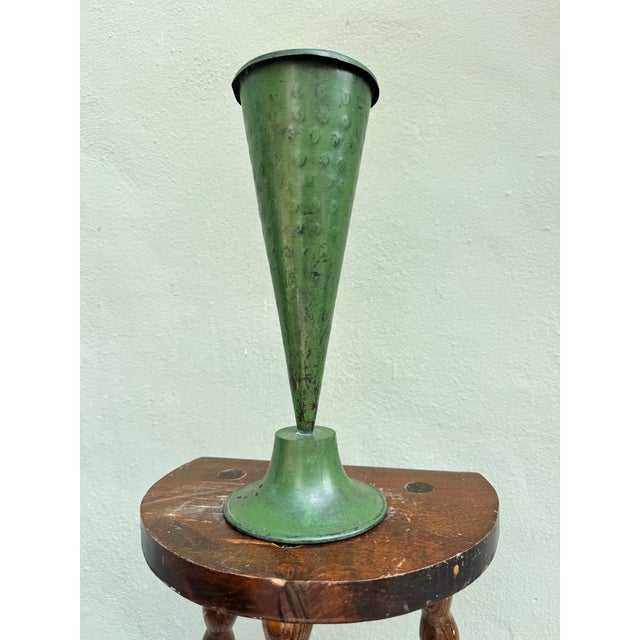 Mid-Century Modern Green Enameled Metal Cone Vase For Sale In Miami - Image 6 of 6