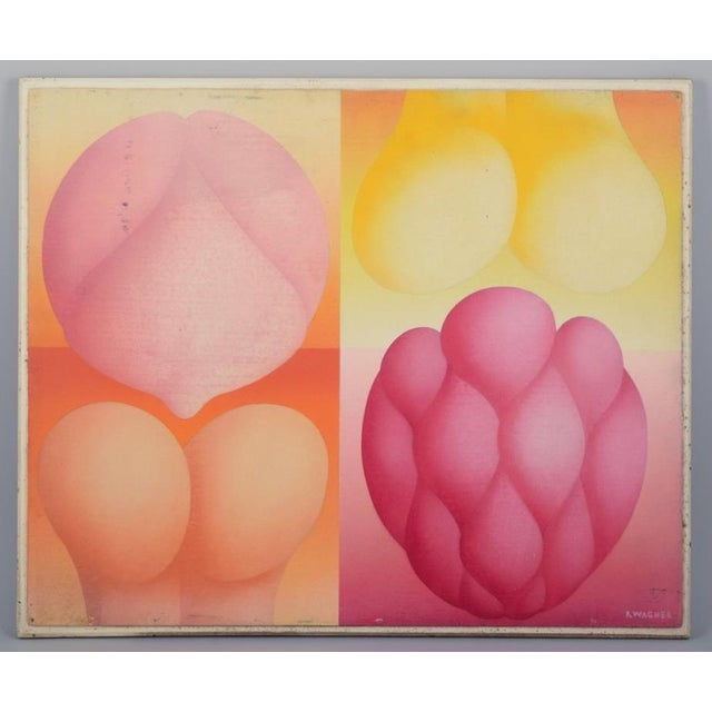 R. Wagner, European artist. Oil on board. Semi-abstract composition. Dated 1970. Signed and dated on the back. In...