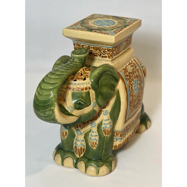 Vintage Glazed Ceramic Elephant Garden Stool For Sale - Image 4 of 12