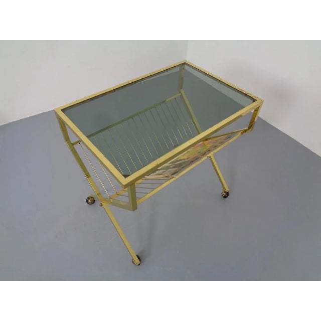 French Brass & Glass Cart with Magazine Rack, 1960s For Sale - Image 9 of 16