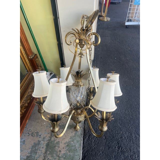 Hinkley Plantation Chandelier. Features polished brass with tropical pineapple elements. 28" Wide 7-Light Candelabra with...