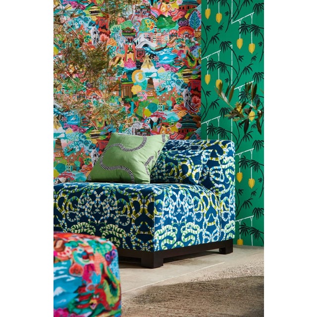 Contemporary Harlequin Serpenti Bleached Fabric in Coral/Paprika/Positano/Azul - a Sample For Sale - Image 3 of 3