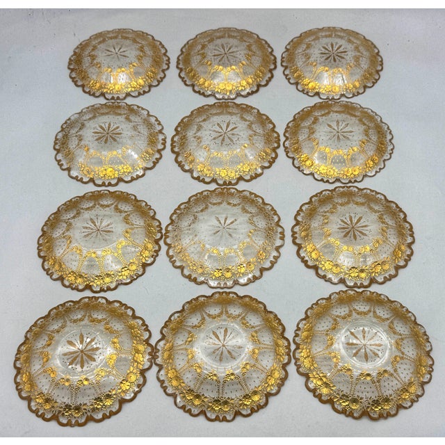 Set of 12 Belle Époque Cut Glass and Gilt Dessert Plates, circa 1890–1910 For Sale - Image 4 of 18