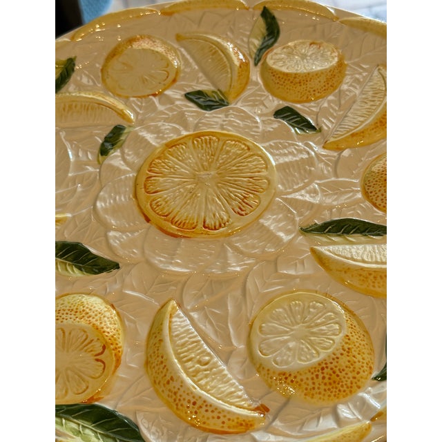 Vintage Portuguese Lemon Majolica Pedestal Cake Stand For Sale - Image 4 of 9