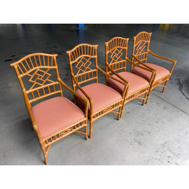 Ornamental & Decorative Materials Fretwork Rattan Dining Chairs by Lexington - Set of 4 | Palm Beach Regency For Sale - Image 7 of 12