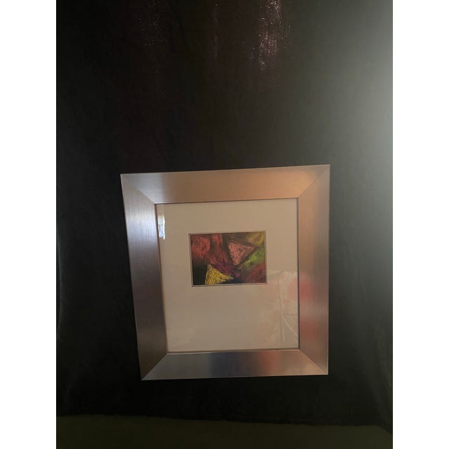 Abstract Mid 20th Century Framed Oil Pastel Abstract Drawing. Abstract Geometric Artwork With Bold Colors. For Sale - Image 3 of 9