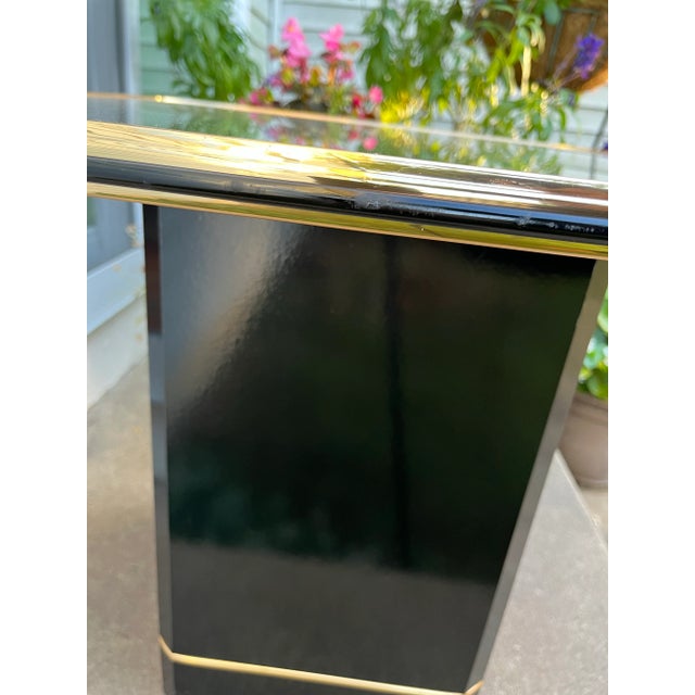 Wood 1980s Postmodern Side Tables With Mirror Top & Black Laquered Pedestal Base For Sale - Image 7 of 12