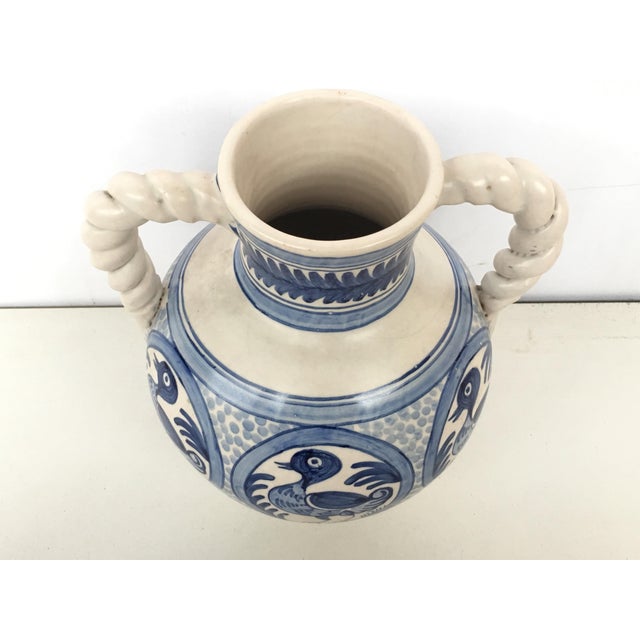 Rustic 20th Century Glazed Earthenware Spanish Blue and White Painted Urn, Vase For Sale - Image 3 of 10
