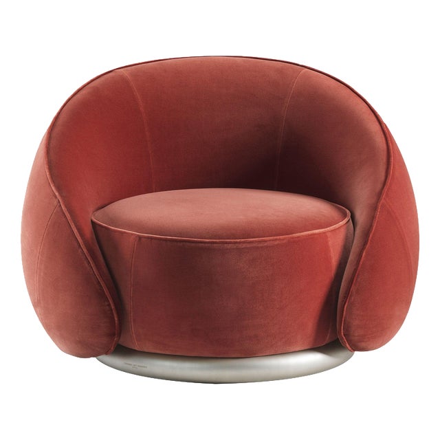 Abbracci Red Velvet and Brushed Silver Chair by Lorenza Bozzoli For Sale
