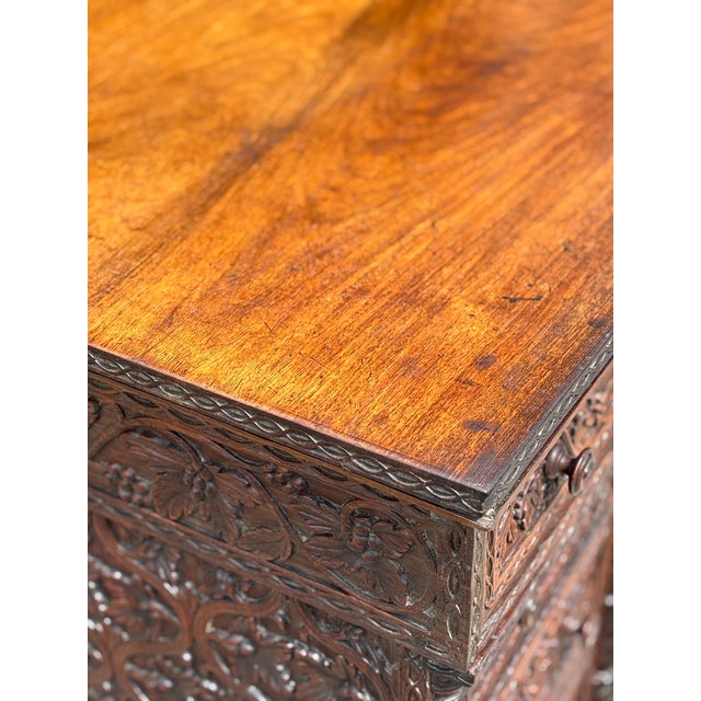 Brown Anglo-Indian Carved Padauk Partner's Desk, 1860s For Sale - Image 8 of 18
