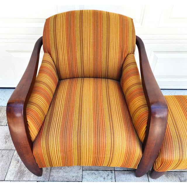 Vintage MCM Club Lounge Armchair & Ottoman Art Deco a Pair For Sale - Image 4 of 14