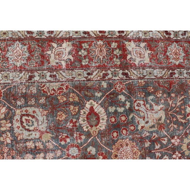Antique Tabriz With All-Over Floral Sub-Geometric Design in Charcoal and Red 8'0 X 11'6 For Sale - Image 13 of 16