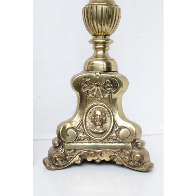19th C. European Louis XVI Empire Altar Church Brass Candlesticks S/2 For Sale - Image 4 of 7