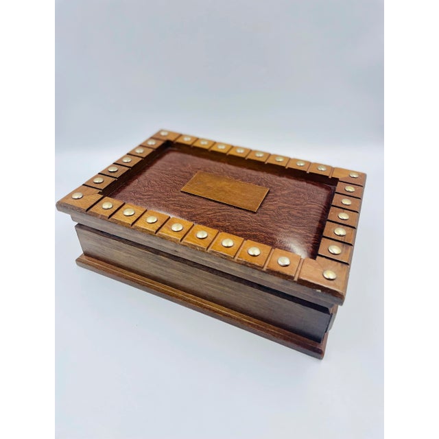 Mid-Century Solid Wood & Leatherette Inlay Box For Sale In Los Angeles - Image 6 of 13