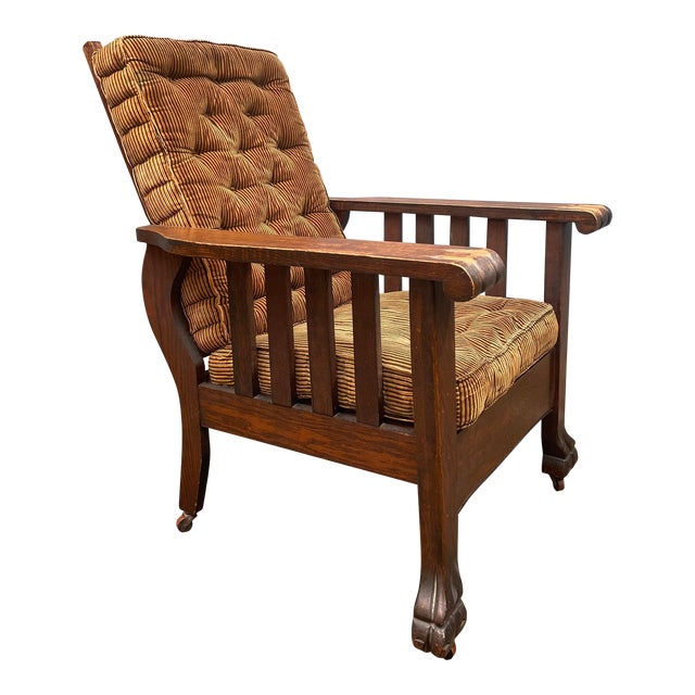 Antique Late 1800s Reclining Paw Foot Morris Attributed Chair For Sale
