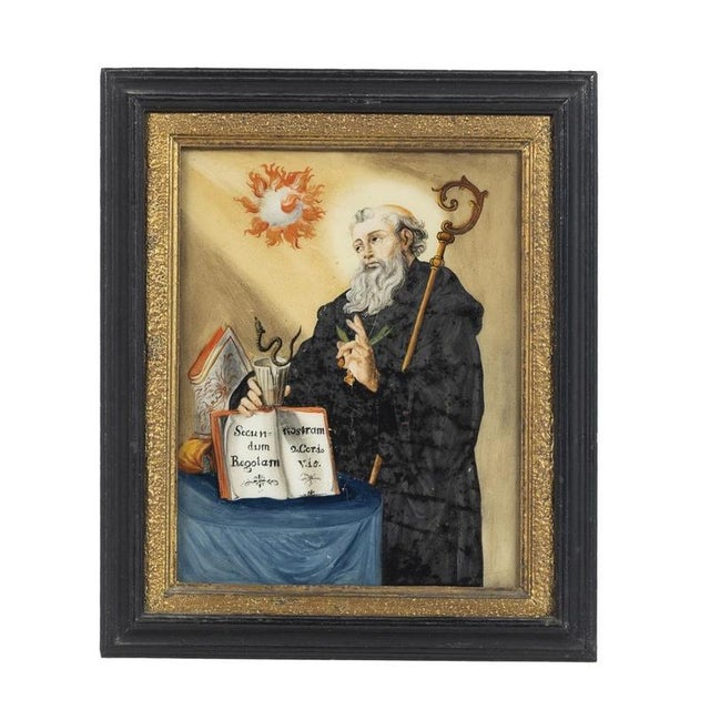 São Bento, Religious Scene with Saint Benedict, 18th Century, Painting on Glass For Sale - Image 6 of 6