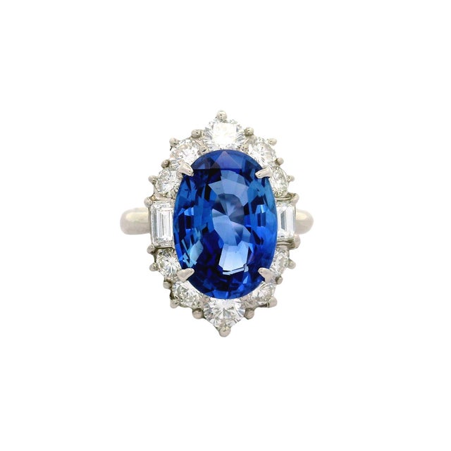 Contemporary 5.98 Carat No-Heat Ceylon Blue Sapphire Diamond Platinum Ring, Gia Certified, Size 5.75 For Sale - Image 3 of 8