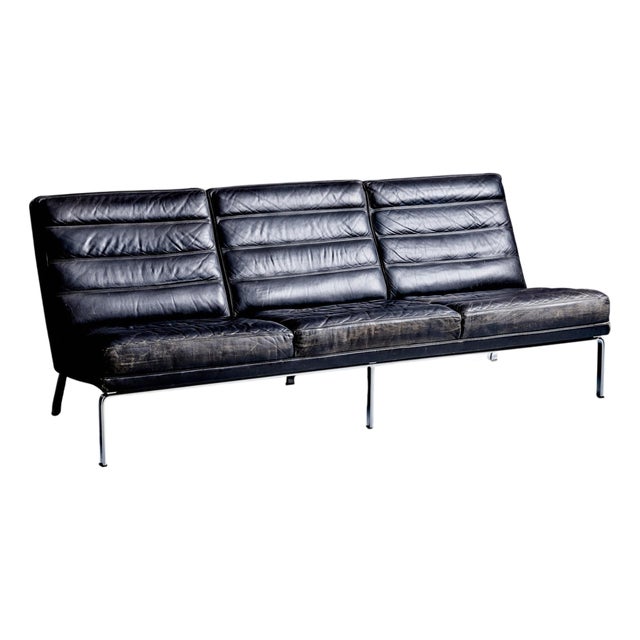 3-Seater Sofa in Black Leather by Horst Brüning Sofa for Kill International, Germany, 1960s For Sale