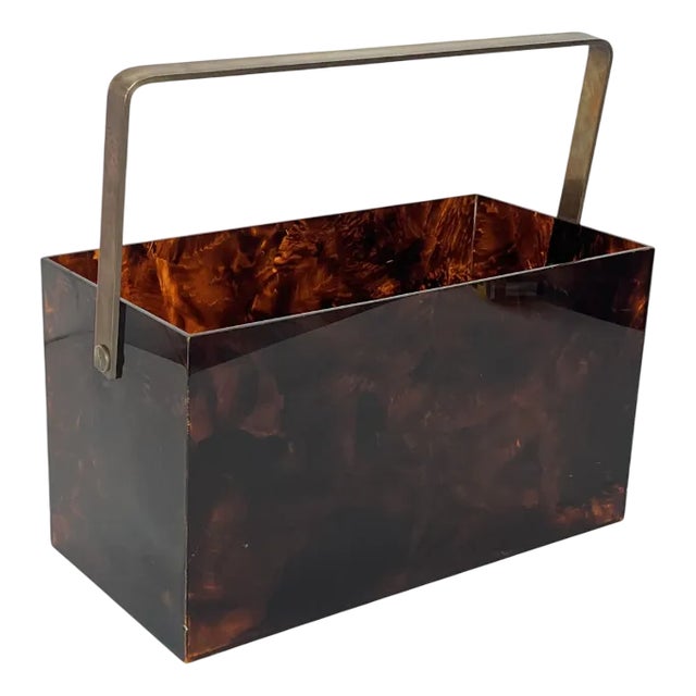 Mid-Century Acrylic Glass and Brass Magazine Rack, Italy, 1960s For Sale