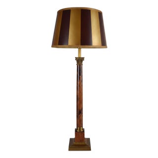 Mid-Century Modern Wooden Table Lamp with Brass Details, 1970s For Sale
