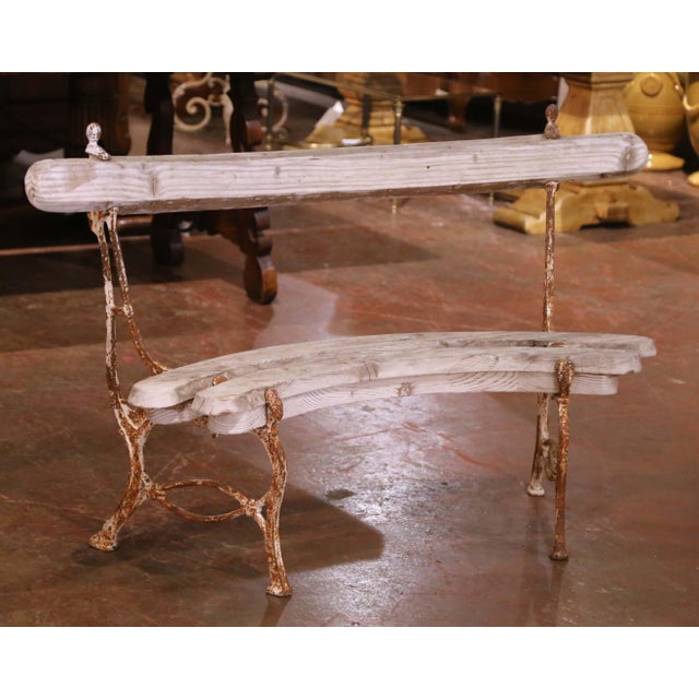 Bring rustic character to a garden, terrace or entry with this elegant antique French bench from Normandy, crafted circa...