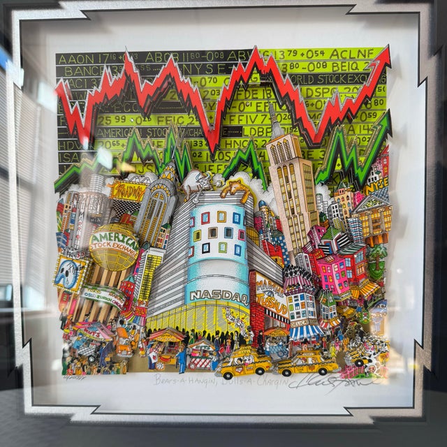 Vintage Original Deluxe Limited Edition Wall Street "Bears-a-Hangin', Bulls-a-Chargin" 3d Artwork by Charles Fazzino For Sale - Image 9 of 12