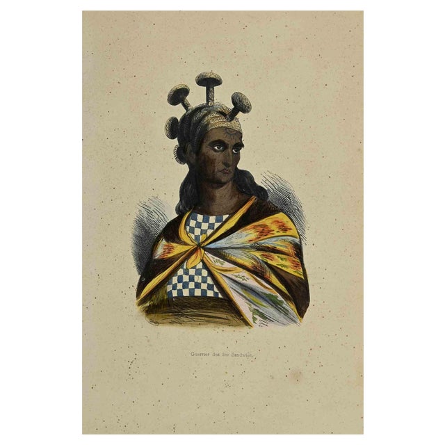 Auguste Wahlen, Guerrier des iles Sandwich, Lithograph, 1844 For Sale