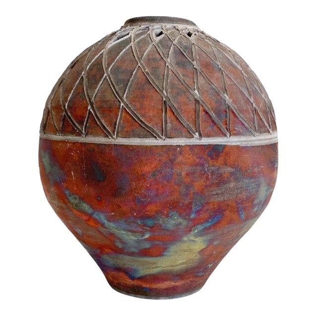 VTG Steve Ernt Raku Studio Art Pottery Signed Metallic Glaze 7" For Sale