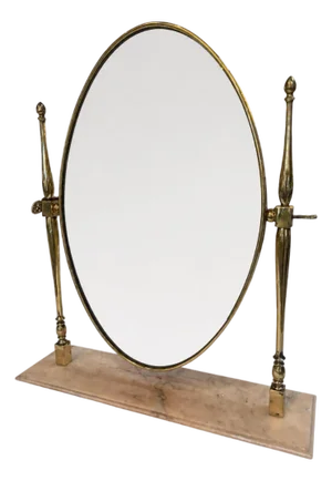 Vintage Brass Oval Vanity Mirror With Marble Base