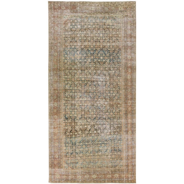 Navy Blue Mid 20th Century Oversize Antique Persian Malayer Blue Handmade Wool Runner With Allover Motif For Sale - Image 8 of 8