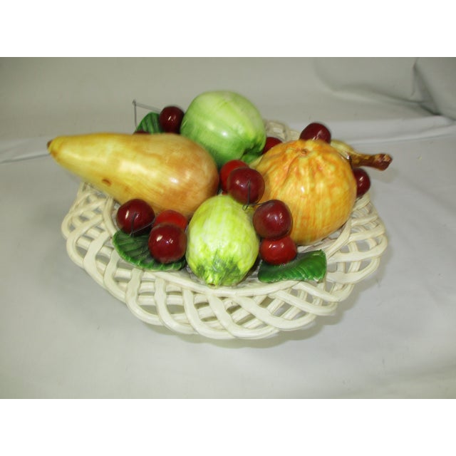Hollywood Regency Vintage Ceramic Hand Crafted and Painted Pedestal Bowl of Fruit For Sale - Image 3 of 7