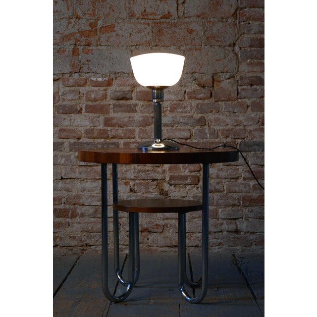 Bauhaus Table Lamp in Chrome, Steel, and Opaline Glass, Czech, 1930s For Sale - Image 9 of 11