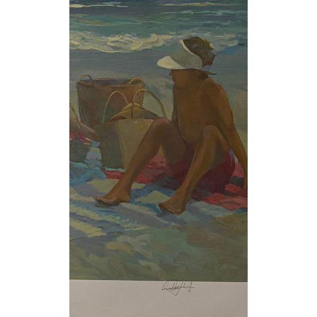 1980s Pleasant Beach Scene of a Family Under an Umbrella on the Beach Original Serigraph by Don Hatfield May 1988 For Sale - Image 5 of 5
