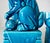 Vintage. C.1935-50's (Japan) Ceramic Porcelain Cerulean Blue Glazed Foo Dogs - Pair For Sale - Image 15 of 18