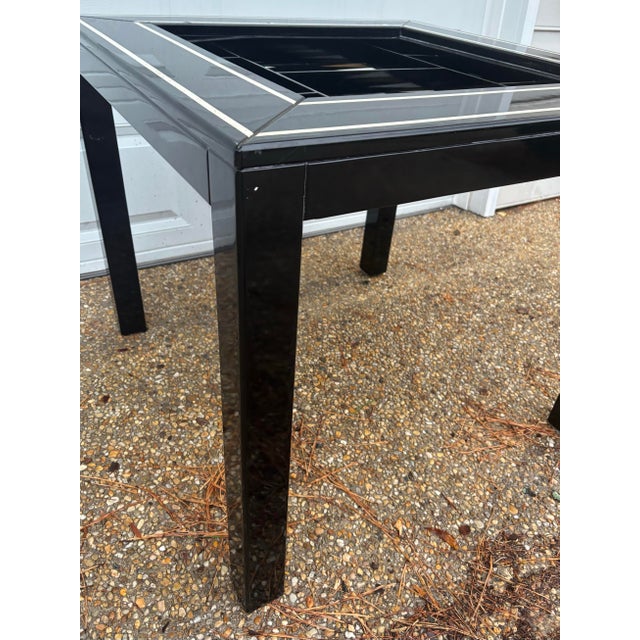Onyx Mid to Late Twentieth Century Deep Black Lacquered 36” Parsons Style Game Table With Chess / Checkers and Backgammon Removable Top For Sale - Image 8 of 9